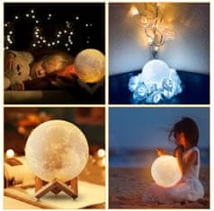 WellMall 3D Moon LED svjetiljka, stolna, sa promjenom 7 boja na dodir, na baterije