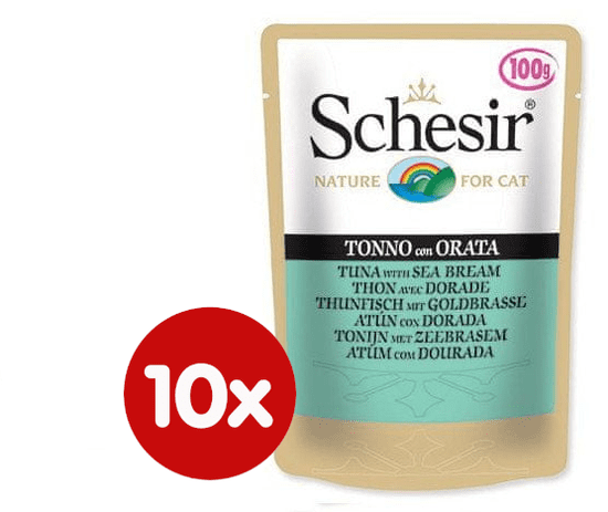 Schesir mokra hrana za mačke s tunom i oradom, 10 x 100 g