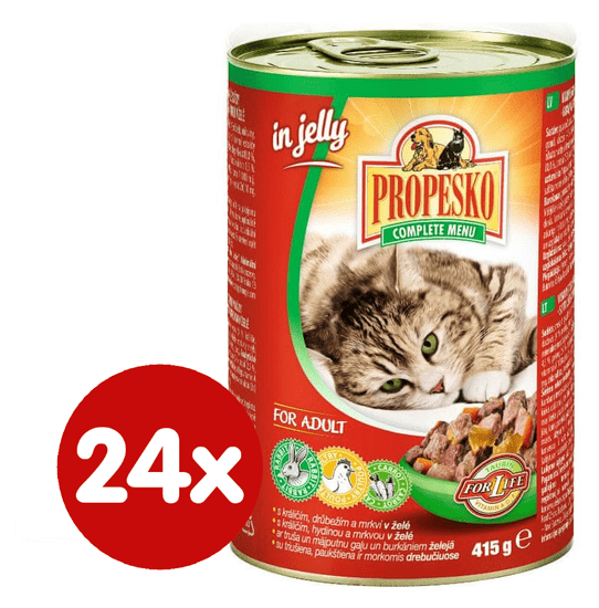Propesko hrana za odrasle mačke, piletina, zečetina i mrkva 24 x 415 g