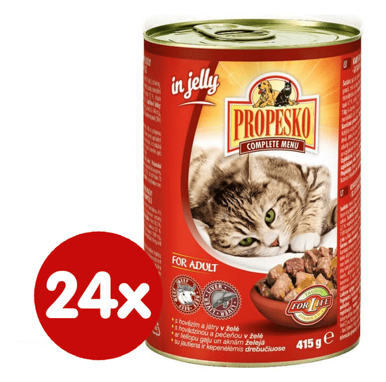 Propesko hrana za odrasle mačke, govedina i jetrica, 24 x 415 g