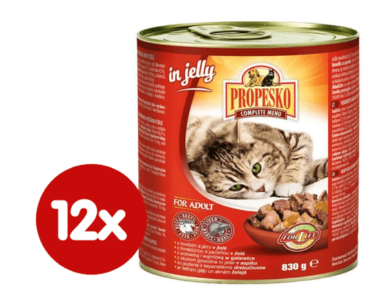 Propesko hrana za odrasle mačke, govedina i jetrica, 12 x 830 g