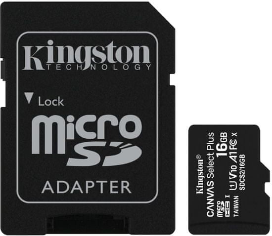 Kingston SDHC Canvas Select Plus Micro memorijska kartica, 16 GB 100 MB/s, C10, UHS-I, adapter