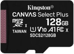 Kingston SDHC Canvas Select Plus Micro memorijska kartica, 128 GB 100 MB/s, C10, UHS-I, adapter