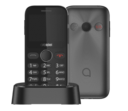 Alcatel 2019G mobilni telefon, s postajom za punjenje, metalno crna