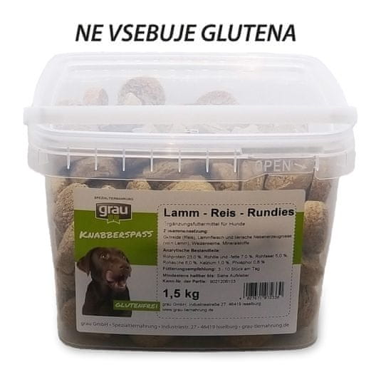 Grau keksi janjetina/riža za osjetljive pse, okrugli, 1,5 kg