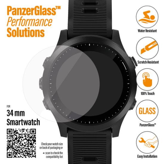 PanzerGlass zaštitno staklo SmartWatch za različite vrste pametnih satova, prozirno, 34 mm (3606)