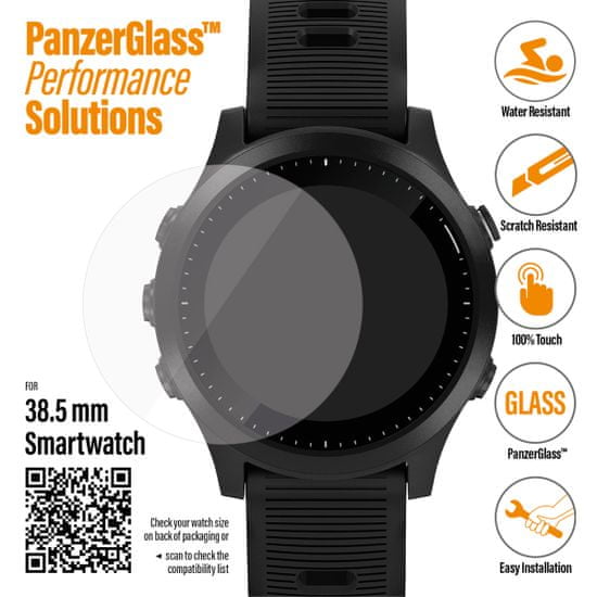 PanzerGlass zaštitno staklo SmartWatch za različite vrste pametnih satova, 38,5 mm, crno (3616)
