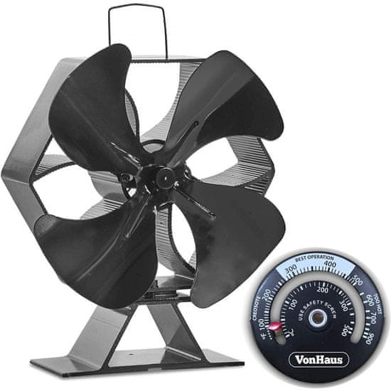VonHaus ventilator za kamin, XL, crni aluminij (2500116)