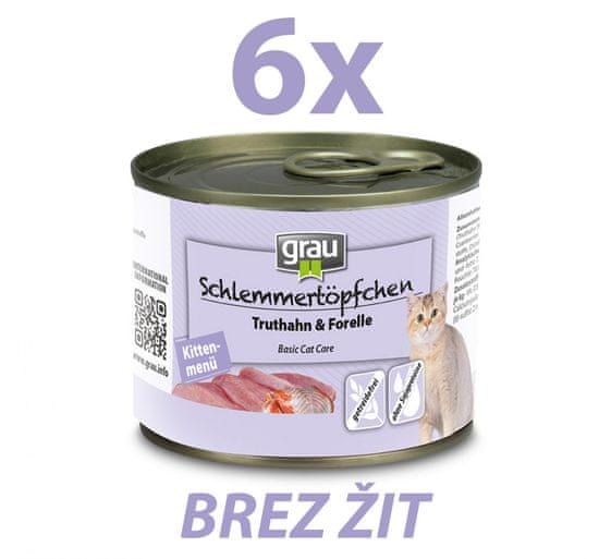 Grau konzerva za mačiće puretina&pastrva, bez žitarica, 6 x 200 g