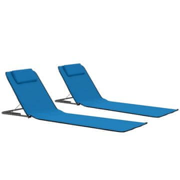 Vidaxl Sklopive prostirke za plažu, set od 2, čelik i tkanina, plave