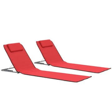 Vidaxl Sklopive prostirke za plažu, set od 2, čelik i tkanina, crvene