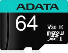 AData Premier Pro MicroSDHC memorijska kartica, 64 GB, UHS 3, V30, A2 + SD adapter