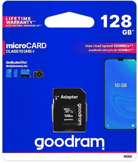 GoodRam memorijska kartica microSD 128GB 100MB/s + SD adapter (500306)