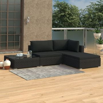 Vidaxl Vrtni set za sjedenje s jastucima, 4 dijela, crni PE ratan