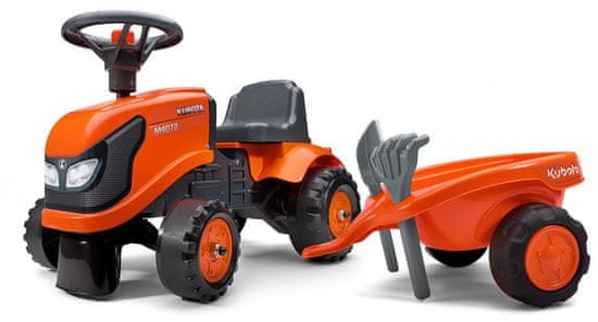 Falk traktor Kubota s upravljačem i prikolicom, narančasta