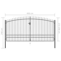 Vidaxl Dvostruka vrata za ogradu s ukrasnim kopljima 400 x 248 cm