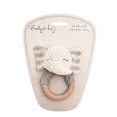 Baby Hug zvečka slon, pletena s drvenim prstenom, 12 cm