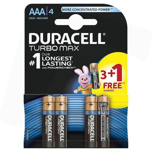 Duracell Turbo Max AAA baterija, 3+1 komada