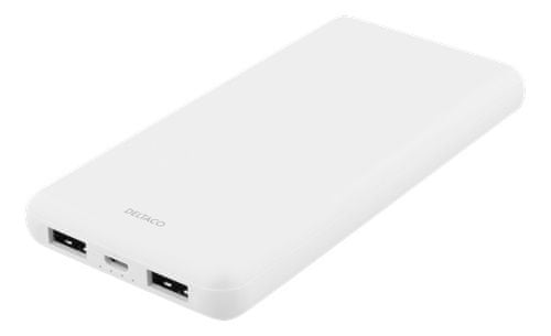 DELTACO PB-1071, prijenosna baterija, 10.000 mAh, 2 x USB, bijela