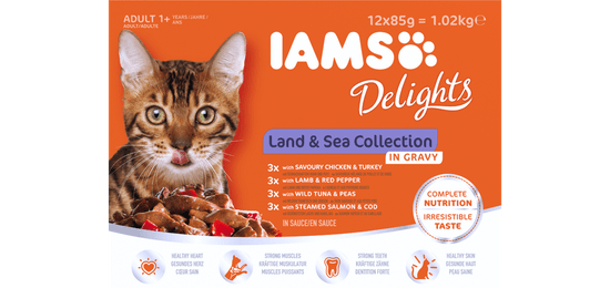 IAMS Delights Kopno & More hrana za odrasle mačke, u umaku, 12 x 85 g