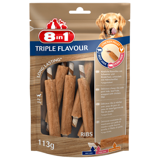 8in1 Triple Flavour Ribs poslastice za pse, 6 komada