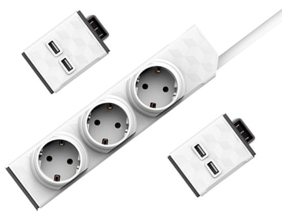 Allocacoc električni razdjelnik PowerStrip Modular Switch, 1,5m + 2x USB modul