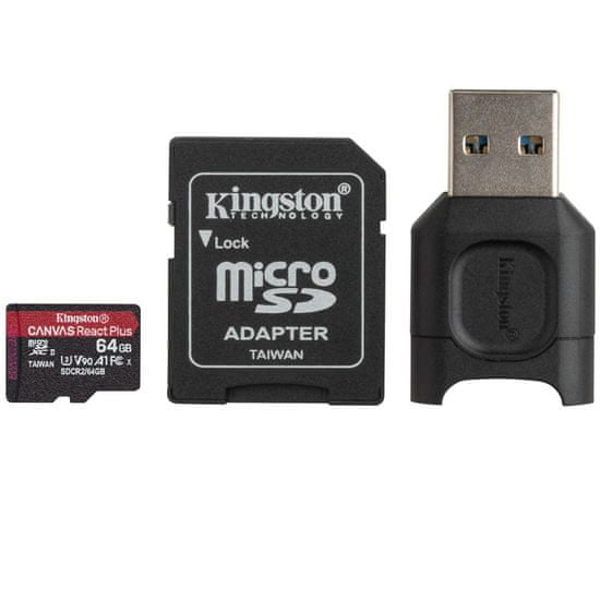 Kingston Canvas React Plus microSD 64 GB memorijska kartica + MobileLite Plus čitač + microSD adapter
