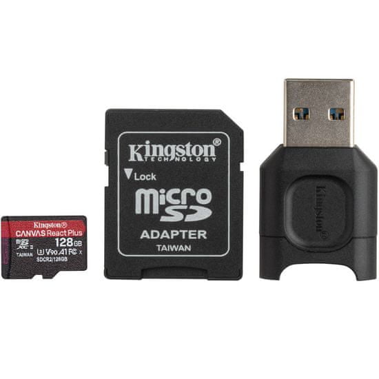Kingston Canvas React Plus microSD 128 GB memorijska kartica + MobileLite Plus čitač + microSD adapter