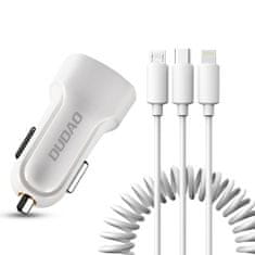 DUDAO R7 auto punjač 2x USB 2.4A + 3in1 Lightning / Type C / micro USB, bijela