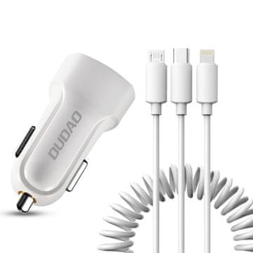 DUDAO R7 auto punjač 2x USB 2.4A + 3in1 Lightning / Type C / micro USB, bijela