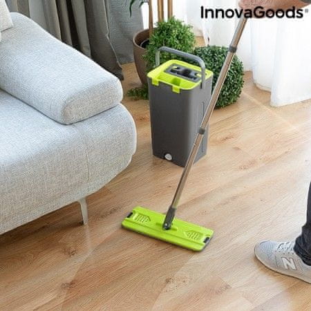InnovaGoods Swiftmop set za čišćenje poda, metla + kanta, siva/zelena