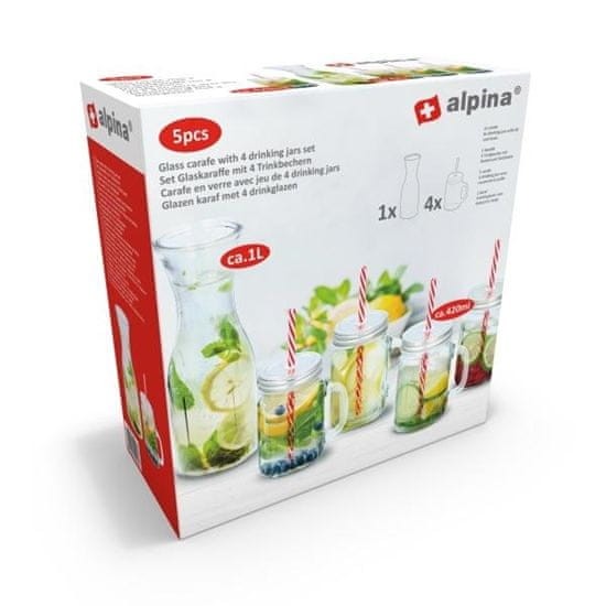 Alpina 5-dijelni set, 4 x čaša 420 ml, sa slamkom + 1 x vrč 1L, stakleni