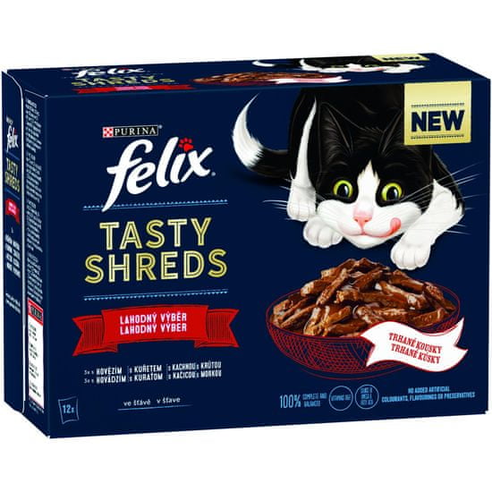 Felix Tasty Shreds mačja hrana u soku, govedina, piletina, puretina, patka, 6x(12x80 g)