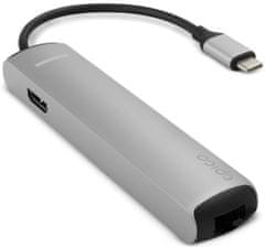 EPICO USB Type-C hub slim (4K HDMI & Ethernet) 9915112100019, srebrni, crni kabel