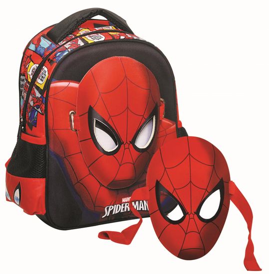 GIM Junior Spiderman Black mini ruksak, crveni, s maskom
