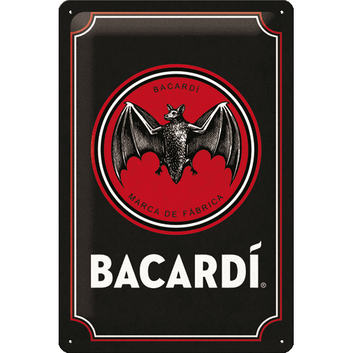 NOSTALGIC-ART metalni znak Bacardi (Black Logo), 20x30 cm
