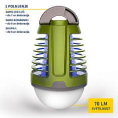 Platinet PMKL6500, lampa protiv insekata 2 u 1 + LED svjetlo, ugrađena Li-On baterija, 30-40m2