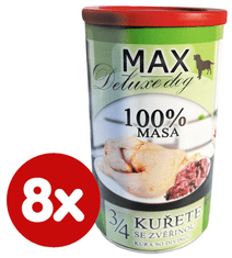 FALCO MAX Deluxe konzerve za odrasle pse, 3/4 piletina s divljači, 8x 1200 g