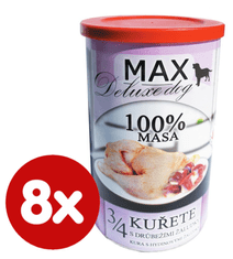 FALCO MAX Deluxe konzerve za odrasle pse, 3/4 piletina sa pilećim želucima, 8x 1200 g