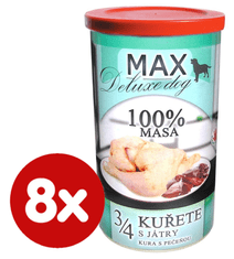 FALCO MAX Deluxe konzerve za odrasle pse, 3/4 piletina s jetrima, 8x 1200 g