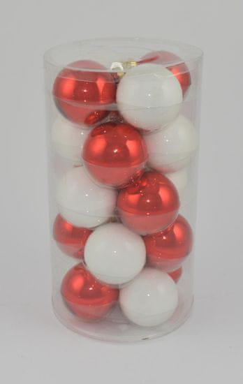 DUE ESSE set božićnih ukrasa od stakla, bijela/crvena, Ø 8 cm, 20 komada