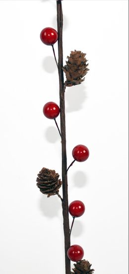 DUE ESSE Božićna grančica s borovim češerima i crvenim bobicama, 90 cm