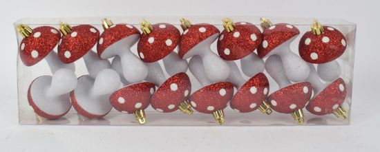 DUE ESSE komplet božićnih ukrasa Gljiva, 7 cm, crveno/bijele boje, 16 komada