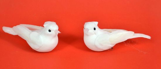 DUE ESSE komplet bijelih ptica s kopčom, 12 cm, 2 komada