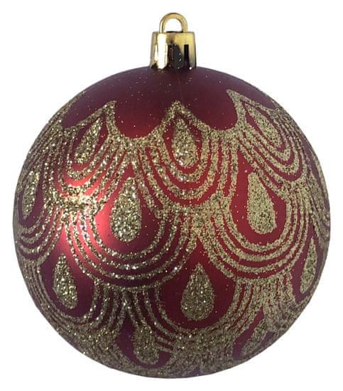 DUE ESSE set božićnih kuglica, crvena/zlatna sa motivom, Ø 8 cm, 6 komada