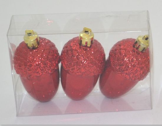 DUE ESSE komplet božićnih ukrasa - žir, crvena, 8 cm, 3 komada