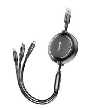 BASEUS Golden Loop 3in1 USB kabel - micro USB / Lightning / USB-C 35-120cm, crno