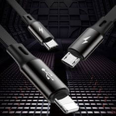BASEUS Golden Loop 3in1 USB kabel - micro USB / Lightning / USB-C 35-120cm, crno