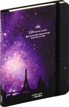 noteLook Notes - bilježnica A5 crte tvrde korice, 100 listova, s gumicom, 83373, Nebula lila