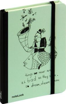 noteLook Bilježnice A6 crte tvrde korice, 100 listova, s elastikom, 64914, Leteća riba